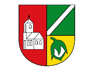 Foto vom Wappen der Ortschaft Hasselt in den Farben rot, grün und gelb.