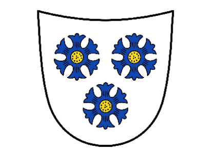 Foto vom Wappen der Ortschaft Louisendorf in den Farben weiß, blau und gelb
